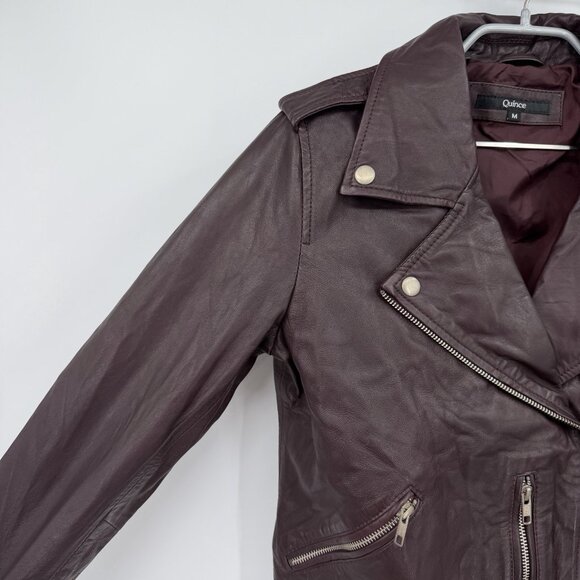 Quince Women's Port Leather Motorcycle Jacket sz M Medium Sheep Leather Belted - Picture 3 of 16